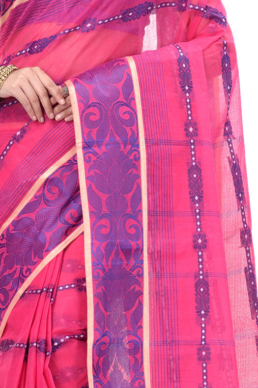 Pink Pure Cotton Charulata_Desiging Tant Saree (743)